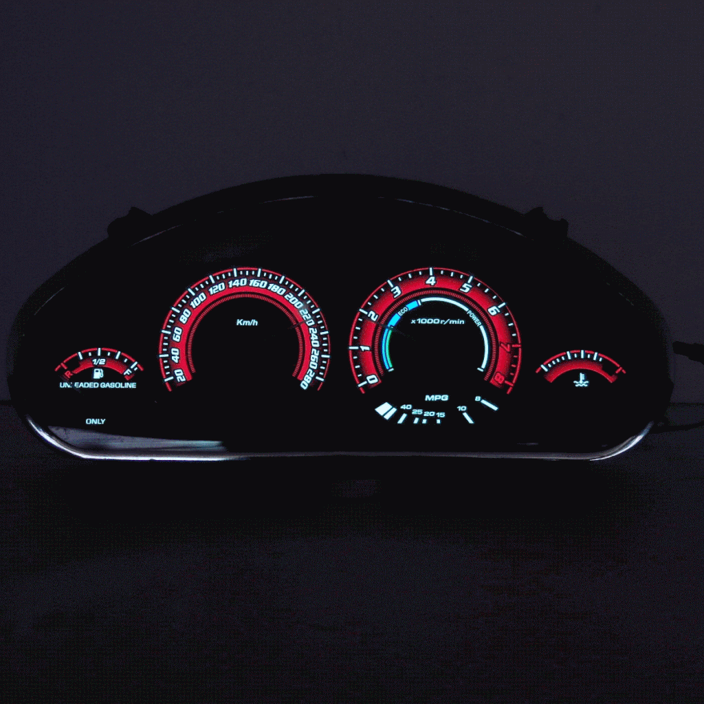 INDIGLO GLOW GAUGE DASH BLACK RED FACE EL CLUSTER FOR E36 M3 9298 MPH
